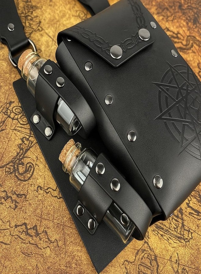 KOTORA Retro Belt Pouch Waist Pack Medieval Witch Alchemy Vials Potion Bottle Viking Renaissance Costume Cosplay Accessories (Pouch-Black) - Image 4